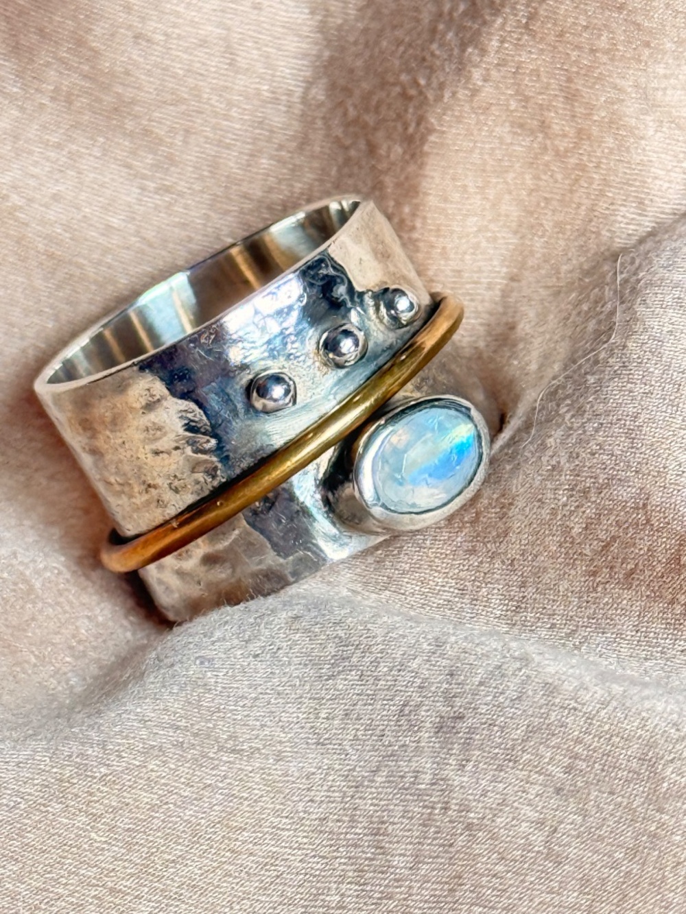 Sterling Silver Cigar Band Moonstone Spinner Ring Size 9 Fidget Boho